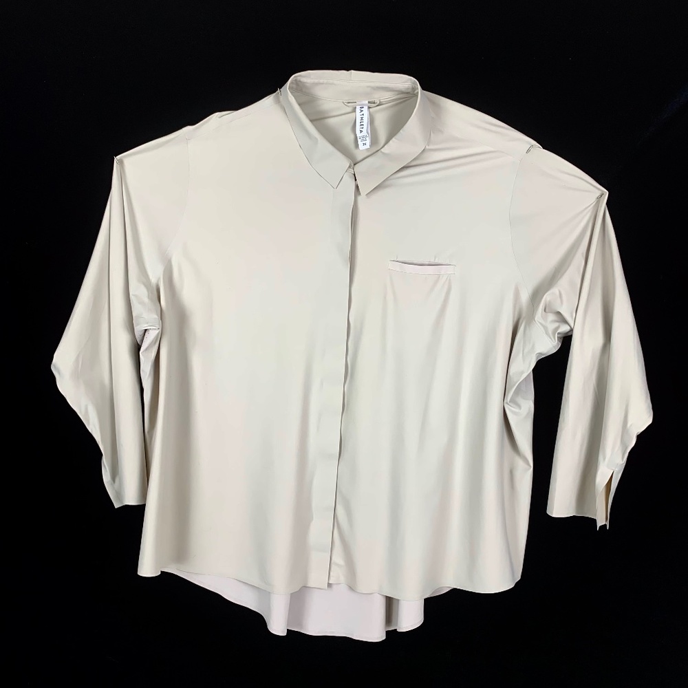 Athleta Urbanite Top Womens 3X Beige Long Sleeve Button Down Relaxed Fit Career